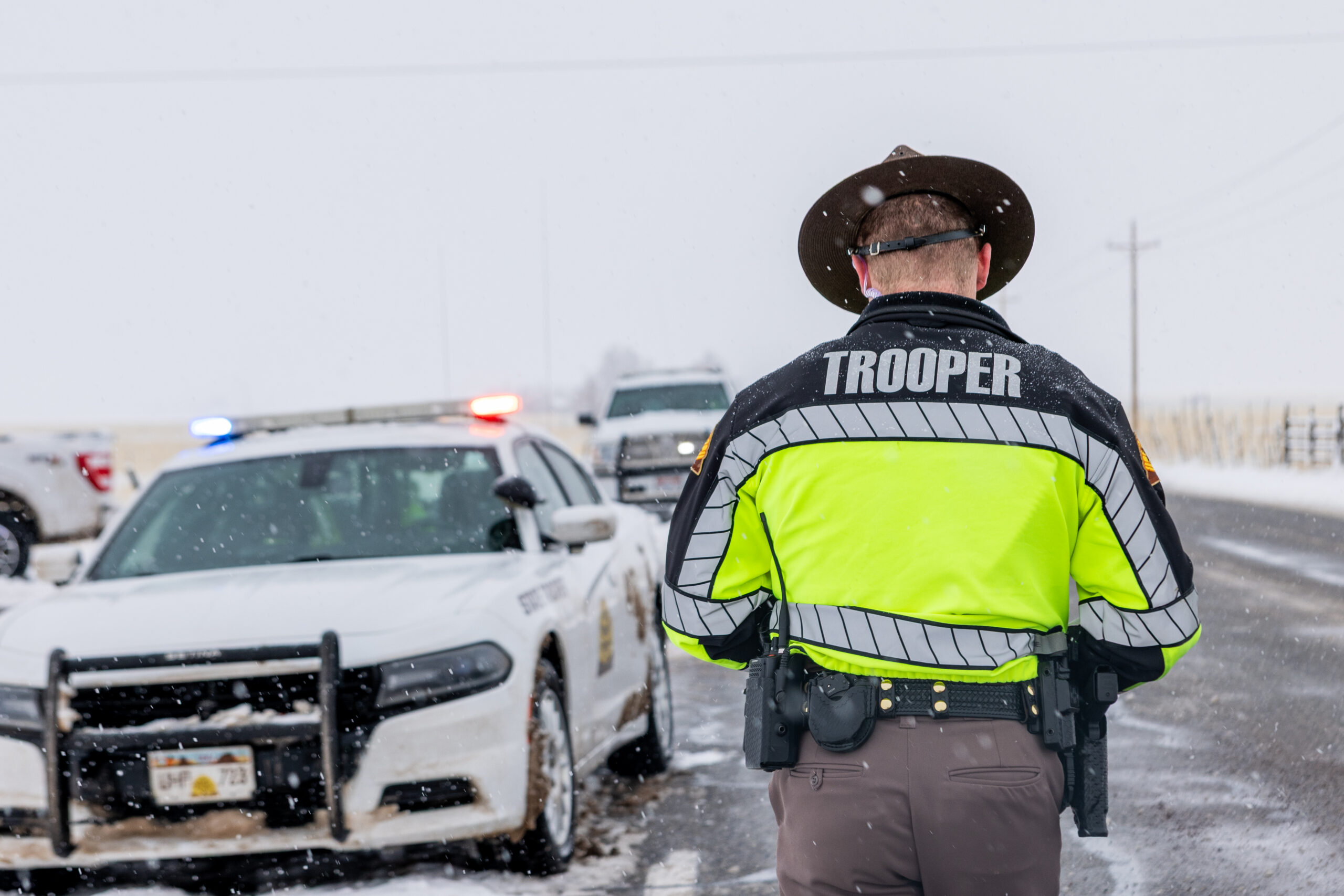 Trooper walking back to vehicle
